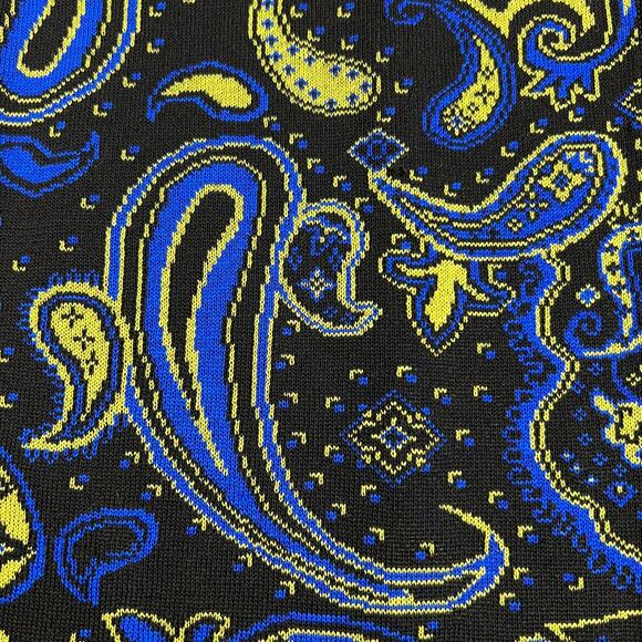 Misook Paisley Knit Zip Up Hip Length Cardigan Sweater Black Blue Yellow Size S - Picture 12 of 14